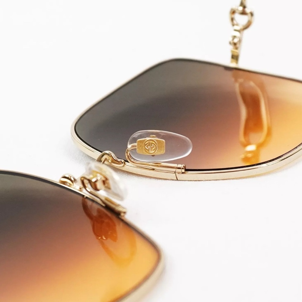 ❌SOLD❌ NWOT [Gucci] Oversized 70s Style Sunglasses Square Gold Frames/Brown Lens - Picture 10 of 14